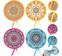 Gulfmew 4 Pièces Éventail Rond Pliable Style Mandala Joyeux Éventail Pliable Portable pour Femmes Été Festival Mariage Fête Affichage Personnel Décoration Intérieure Cadeaux Bureau
