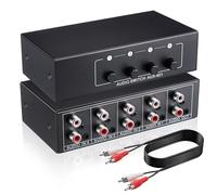 Gulfmew Boîtier de commutation audio auxiliaire 3,5 mm + RCA L/R, commutateur RCA avec câble de 1,5 m, sélecteur audio stéréo bidirectionnel 4 en 1, sélecteur analogique A/B passif pour lecteur DVD