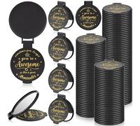 Gulfmew Lot de 100 mini miroirs de poche compacts et inspirants de 7,9 cm - Miroir de maquillage portable et pliable pour femme adulte - Cadeau quotidien pour voyage, Thanksgiving, Noël (noir)