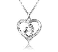 GULICX Collier avec pendentif en argent sterling S925 « Mother Holding Child Love Heart » - Cadeau idéal pour maman, Noël, fête des mères, anniversaire