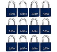 Guliffen Lot de 12 cadenas en aluminium, avec clés identiques, style sécurisé, boîtier en PVC, utilisation en intérieur et en extérieur
