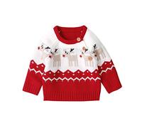 GuliriFei - Pull de Noël pour bébé fille et bébé garçon - Pull en tricot doux - Motif renne - Veste d'hiver à boutons, rouge, 0-3 mois
