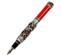 Gullor JinHao Antique style dragon style Stylo plume 3D taillé avec perle rouge, bout moyen, rouge