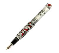 Gullor JinHao stylo plume sculpté en forme de dragon antique en argent avec perle rouge, bout moyen, noir et rouge