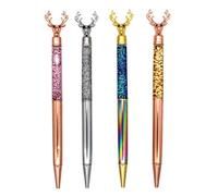 Gullor Lot de 4 stylos à bille rétractables en métal avec paillettes flottantes en forme de cerf