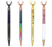 Gullor Lot de 4 stylos à bille rétractables en métal avec paillettes flottantes en forme de cerf