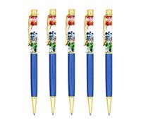 Gullor Lot de 5 stylos à bille liquide à motif floral - En métal - Accessoires de bureau - Bleu marine