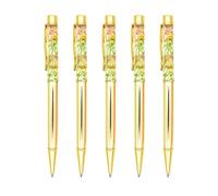 Gullor Lot de 5 stylos à bille liquide à motif floral - En métal - Accessoires de bureau - Doré