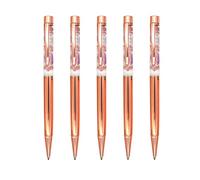 Gullor Lot de 5 stylos à bille liquide à motif floral - En métal - Accessoires de bureau - Or rose