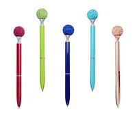 Gullor Lot de 5 stylos à bille rétractables en métal avec boule de strass - multicolores (B)