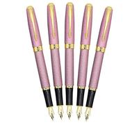 Gullor Lot de 5 stylos plume classiques en métal B388, garniture dorée, stylos cadeaux avec convertisseurs, rose