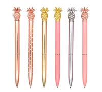 Gullor - Lot de 6 stylos à bille ananas bling-bling en métal pour fournitures scolaires et de bureau, pointe 1,0 mm, encre noire, multicolore A