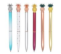Gullor - Lot de 6 stylos à bille ananas bling-bling en métal pour fournitures scolaires et de bureau, pointe 1,0 mm, encre noire, multicolore C