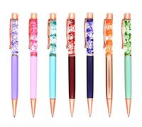 Gullor Lot de 7 stylos à bille en métal avec motif floral - Encre noire - Multicolore