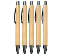Gullor Stylos à bille rétractables en bambou naturel, stylos durables pour journal, écriture, fournitures de bureau, stylos respectueux de l'environnement, 5 pièces