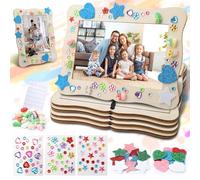 GullSkies Lot de 4 cadres photo en bois à peindre - 19 x 14 cm - Pour enfants - Avec strass 3D - Décoration en résine - Étoile et cœur - Kit de bricolage - Pour anniversaire d'enfant