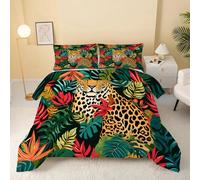 guluzai Couette 140x200 coloré Feuilles, léopard Couette Enfant Imprimée en Microfibre Soft Touch Douce Couette pour 1 Personne, Toutes Saisons Couette Réversible et 2 Taie d'oreiller 65x65 cm