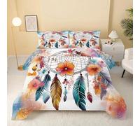 GULUZAI Couette 220x240 Blanc, Attrape-rêves Couette Imprimée en Microfibre Soft Chaude Couette 220x240 4 Saisons pour 2 Personnes, Edredon Réversible Couette et 2 Taie d'oreiller 65x65 cm