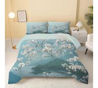 GULUZAI Couette 260x240 Blanc Couette Imprimée pour 2 Personne en Microfibre Doux Chaude Couette 260x240 4 Saisons, Edredon Réversible Couette et 2 Taie d'oreiller 65x65 cm, Bleu, Fleur