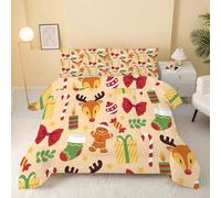 GULUZAI Couette 90X190 Beige Style Mignon Enfant Microfibre Doux Touch Chaude, 1 Personne Réversible Hiver 65x65 cm, Noël