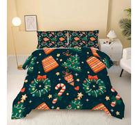 GULUZAI Couette 90x190 Bleu Foncé, Guirlande Enfant Imprimée en Microfibre Doux Touch, Chaude 1 Personne Hiver Réversible avec 2 Taies d'Oreiller 65x65 cm, Bonbons