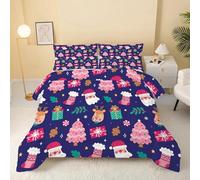 GULUZAI Couette 90X190 Bleu, Père Noël Imprimée en Microfibre Douce, Chaude Couette 1 Personne Hiver Réversible 2 Taies 65x65 cm