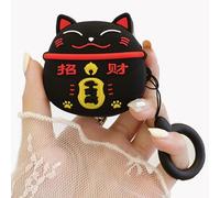 GULVQYF Coque en Silicone pour Samsung Galaxy Buds FE (2023)/Buds 2 Pro/Live/2 - Avec Crochet, Motif Chat Porte-Bonheur Créatif Amusant (Noir)
