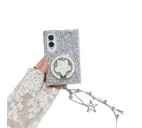 GULVQYF Coque miroir étoile pailletée pour Samsung Galaxy Z Fold 8 Argent | Coque de protection rigide en strass avec perles et bracelet en perles pour filles et femmes