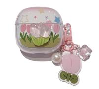 GULVQYF Coque pour Redmi Buds 8 Active - Motif 3D créatif - Coque de protection souple et transparente avec porte-clés - Coque antichoc pour écouteurs (tulipe)