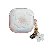 GULVQYF Coque pour Samsung Galaxy Buds FE avec chaîne, motif floral transparent, coque de protection antichoc pour Galaxy Buds 2 Pro/2/Pro/live (blanc)