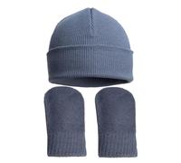 Gum & Berries Bonnet tricoté pour bébé, Mitaines pour garçons, Bonnet Chaud côtelé d'hiver, Mitaines rayées en Tricot torsadé pour garçon et Fille, Bleu poussiéreux, Nouveau-né - 12 Mois