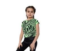 Gum & Berries Filles Haut Court Imprimé Zèbre Animal Rayé T-Shirt Extensible Été Néon Tee Hauts Vert Néon 11-12 Ans