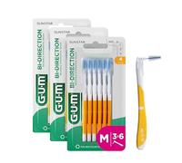 GUM BI-DIRECTION Brossettes interdentaires orientables en 2 positions | Positionnement à 90 degrés | Nettoyage des dents et élimination de la plaque dentaire | 1.4mm, ISO 4 | Taille M | Lot de 3x6