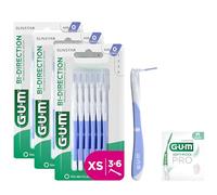 GUM BI-DIRECTION Brossettes interdentaires orientables en 2 positions | Positionnement à 90° | Nettoyage des dents et élimination de la plaque dentaire | 0.6mm, ISO 0 | Taille XS | Lot 3x6 + 1 bonus