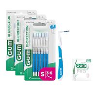 GUM BI-DIRECTION Brossettes interdentaires orientables en 2 positions | Positionnement à 90° | Nettoyage des dents et élimination de la plaque dentaire | 0.9mm, ISO 2 | Taille S | Lot 3x6 + 1 bonus