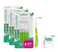 GUM BI-DIRECTION Brossettes interdentaires orientables en 2 positions | Positionnement à 90 | Nettoyage des dents et élimination de la plaque dentaire | 0.7mm, ISO 1 | Taille S | Lot de 3x6 + 1 bonus