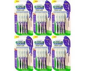 GUM Brossette Interdentaire Violet, Lot de 6, Portable, Cylindrique Extrafine, ISO 3, 1,2 mm, Nylon, Plastique, Manuel, Jetable