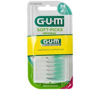 Sunstar G.U.M Soft Picks-632 Bâtonnets interdentaires doux en caoutchouc. Sans métal ni latex., Blanc/Vert - 50 Unités - Taille M