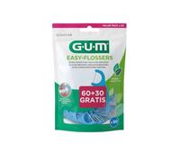 GUM Easy Flossers, baguettes de fil dentaire en PTFE résistant aux écrasements avec poignée ergonomique, menthe, nettoie entre les dents et sous la ligne des gencives pour une élimination efficace