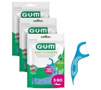 GUM® EASY-FLOSSERS | Porte-fil dentaire | Élimine la plaque dentaire et les résidus alimentaires entre les dents | Recouvert de fluor et de vitamine E | 3x90 porte-fils