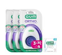 GUM Fil dentaire Ortho - Élimine la plaque dentaire entre les dents - S'étend dans de grands espaces interdentaires - Enfile-aiguille intégré - 3x30m (+1 échantillon gratuit)