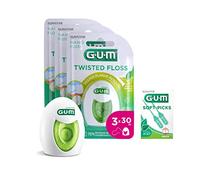GUM Fil dentaire torsadé | Élimine la plaque dentaire entre les dents et en dessous de la ligne des gencives | jusqu'à 30% de surface dentaire en plus | 30 m |3 x 1 pièce(avec 1 échantillon en bonus)