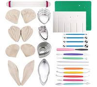 Gum Paste Flowers and Leaves Fondant Tools Kit-4set Gumpaste Flower Cutter 4set Fondant Flower Silicone Molds 1 Veining Board 1 Foam Pad 7 Modelling Tools 4 Ball Tools 1 Rolling Pin