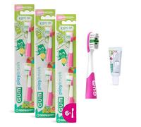 GUM Playbrush Kids Têtes de Brosse Extra-Souples 3x2 Pièces | 1 Échantillon Dentifrice Kids | Rose