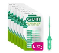 GUM Soft-Picks Comfort Flex Mint Lot de 6 paquets de 40 nettoyants interdentaires rafraîchissants Parfum menthe Nettoyage des dents et élimination de la plaque dentaire Taille L