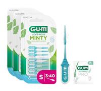 GUM SOFT-PICKS MINTY Bâtonnets en caoutchouc | saveur menthe fraîche | nettoyage des dents et élimination de la plaque dentaire | Taille S | Multi-pack de 3x40 (avec 1 échantillon gratuit)