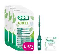 GUM SOFT-PICKS MINTY Bâtonnets en caoutchouc | saveur menthe fraîche | nettoyage des dents et élimination de la plaque dentaire | Taille L | Multi-pack de 3x40 (avec 1 échantillon gratuit)