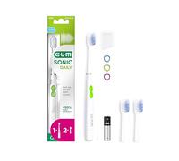 GUM SONIC DAILY Brosse à dents sonique électrique à piles | Pour un nettoyage en douceur et en profondeur | 1x brosse à dents, 2x têtes de brosse de rechange, 1x pile AAA (Blanc)