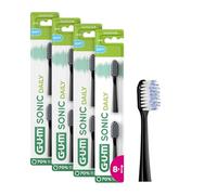 GUM Sonic Daily Lot de 4X2 têtes de brosse à dents sonique de rechange pour brosse à dents sonique GUM Sonic Daily - Poils doux et microfins pour un nettoyage doux et en profondeur (Noir)