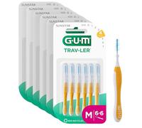 GUM TRAV-LER Brossette Interdentaire, 1,3mm / Elimine 25% de Plaque en plus/Brins Recouverts d'un Agent Antibactérien/Manche Ergonomique, Pack 6 x 6 Unités